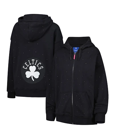 Terez Women's Black Boston Celtics Oversized Allover Gemstone Full-Zip Hoodie