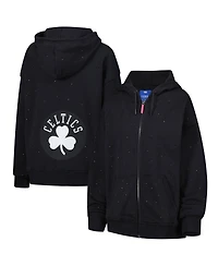 Terez Women's Black Boston Celtics Oversized Allover Gemstone Full-Zip Hoodie