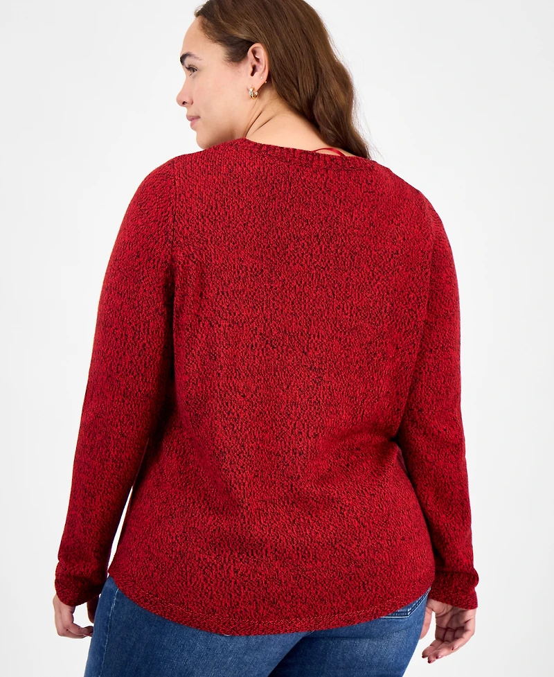 Holiday Lane Plus Size Smile-Santa-Graphic Sweater
