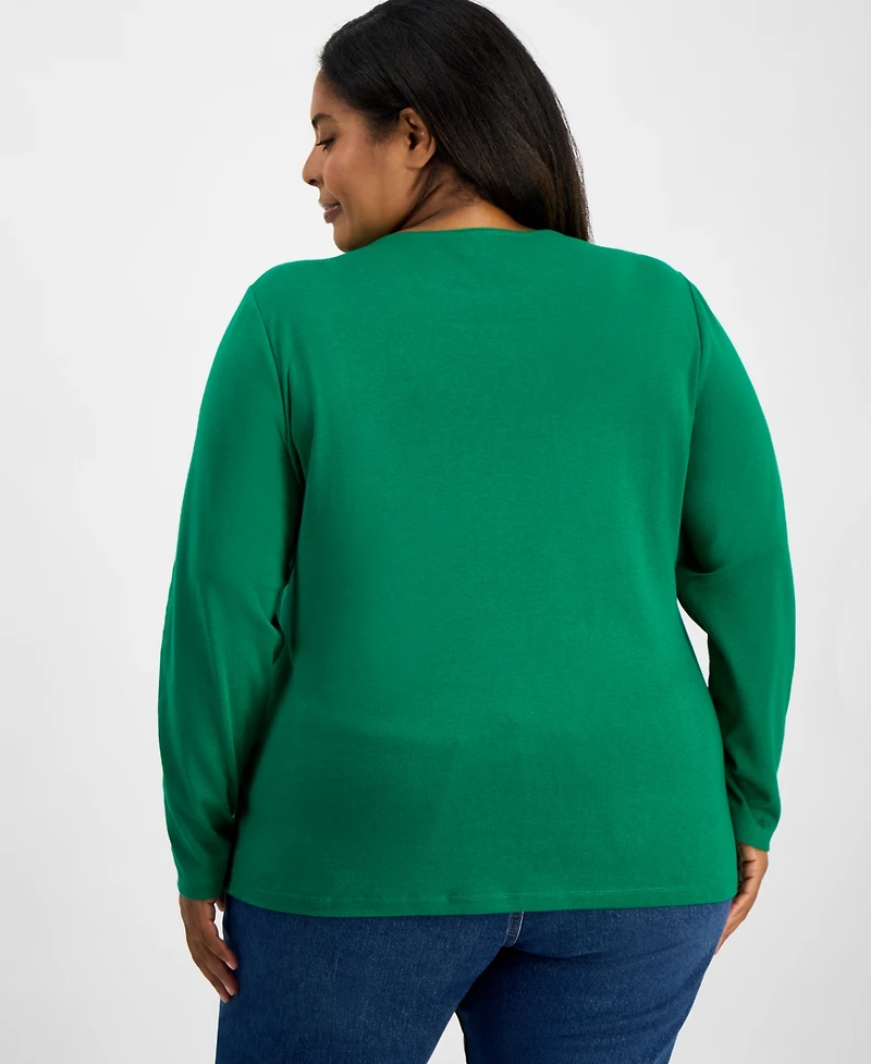 Holiday Lane Plus Size Candy Cane Long-Sleeve T-Shirt, Macy's Exclusive