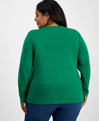 Holiday Lane Plus Size Candy Cane Long-Sleeve T-Shirt, Macy's Exclusive