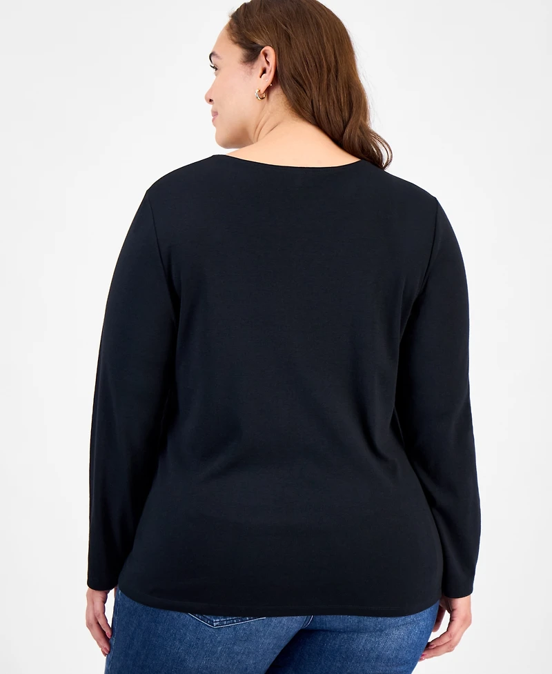 Holiday Lane Plus Size Fa La La La Long-Sleeve T-Shirt, Macy's Exclusive