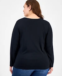 Holiday Lane Plus Size Fa La La La Long-Sleeve T-Shirt, Macy's Exclusive