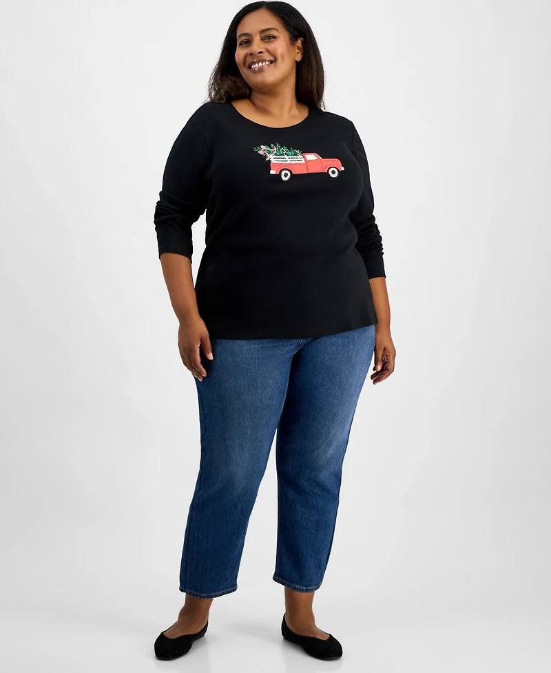 Holiday Lane Plus Truck Long-Sleeve T-Shirt, Macy's Exclusive