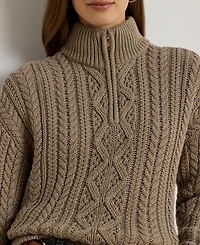 Lauren Ralph Women's Aran-Knit Cotton Quarter-Zip Pullover