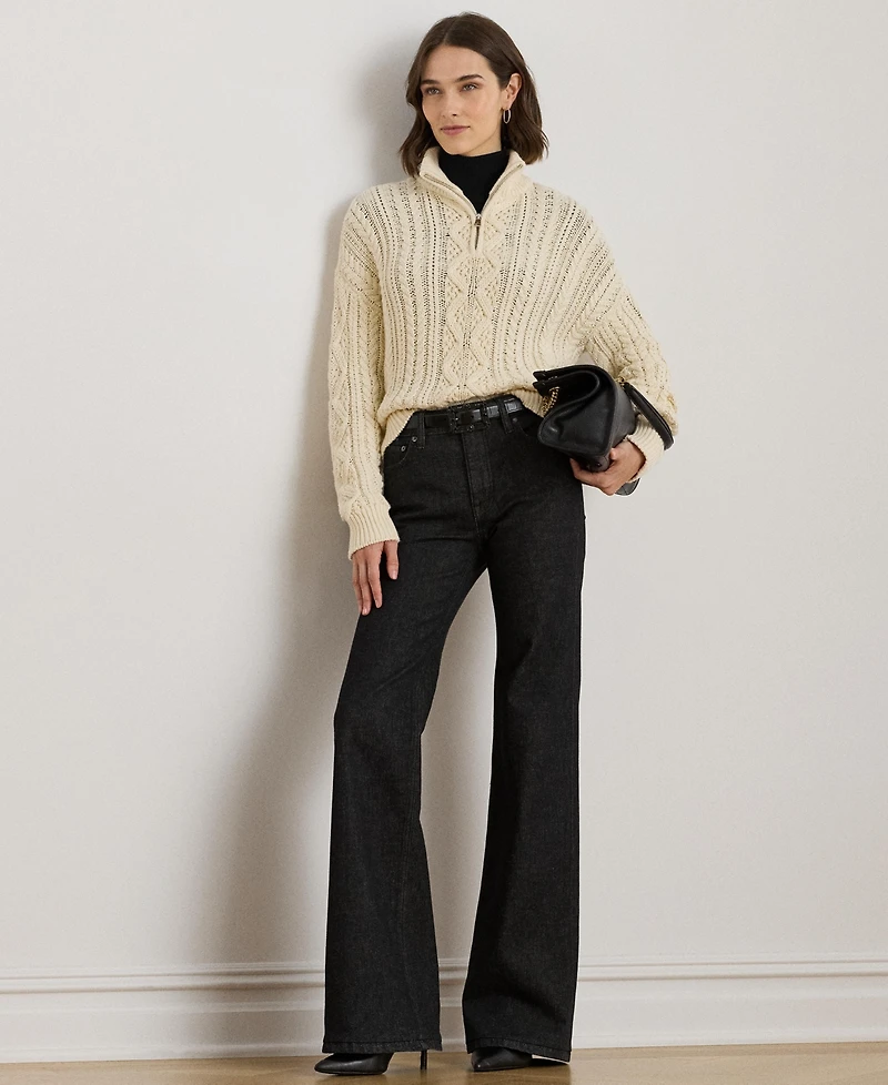 Lauren Ralph Women's Aran-Knit Cotton Quarter-Zip Pullover