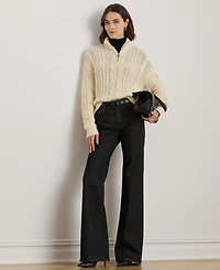 Lauren Ralph Women's Aran-Knit Cotton Quarter-Zip Pullover