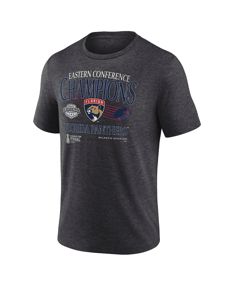 Fanatics Men's Heather Charcoal Florida Panthers 2025 Eastern Conference Champions Old School Tri-Blend T-Shirt