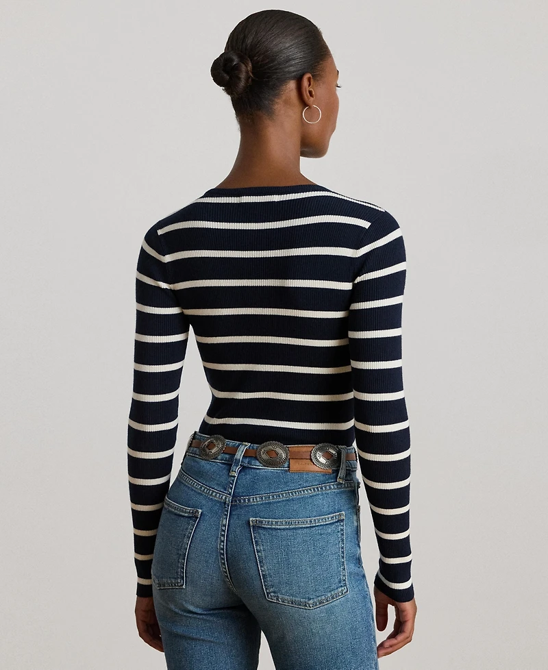 Lauren Ralph Lauren Women's Striped Rib-Knit Crewneck Sweater