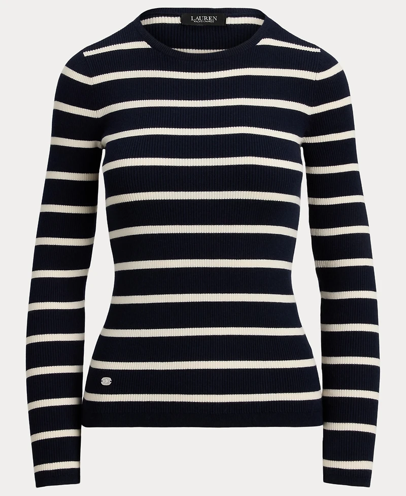 Lauren Ralph Lauren Women's Striped Rib-Knit Crewneck Sweater