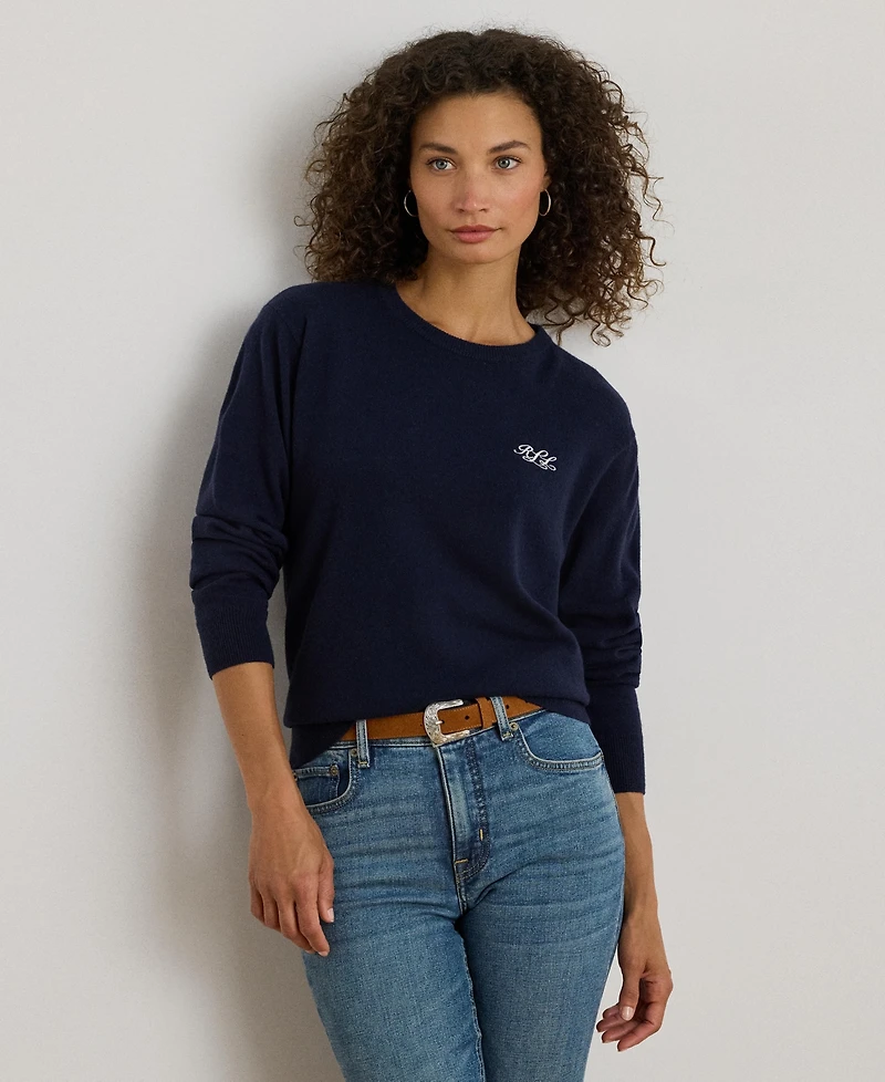 Lauren Ralph Women's Embroidered Cashmere Crewneck Sweater