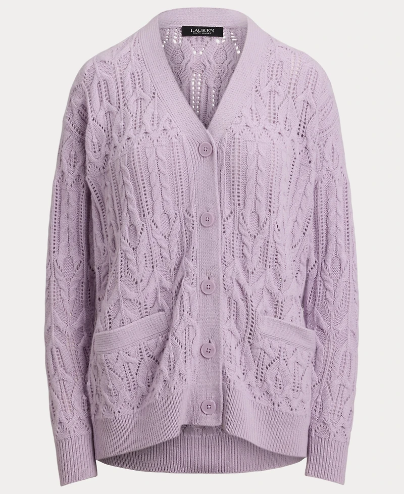 Lauren Ralph Women's Pointelle Wool-Blend V-Neck Cardigan