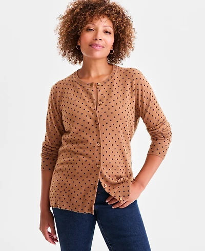 Style & Co Women's Printed Crewneck Button-Front Cardigan