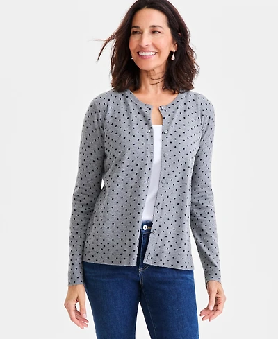 Style & Co Women's Printed Crewneck Button-Front Cardigan