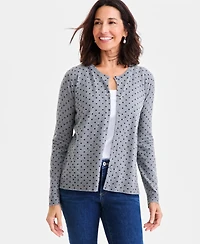 Style & Co Women's Printed Crewneck Button-Front Cardigan