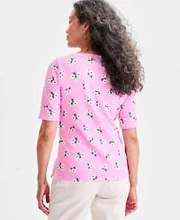 Style & Co Petite Floral Chintz Boat-Neck Elbow-Sleeve Top, Macy's Exclusive