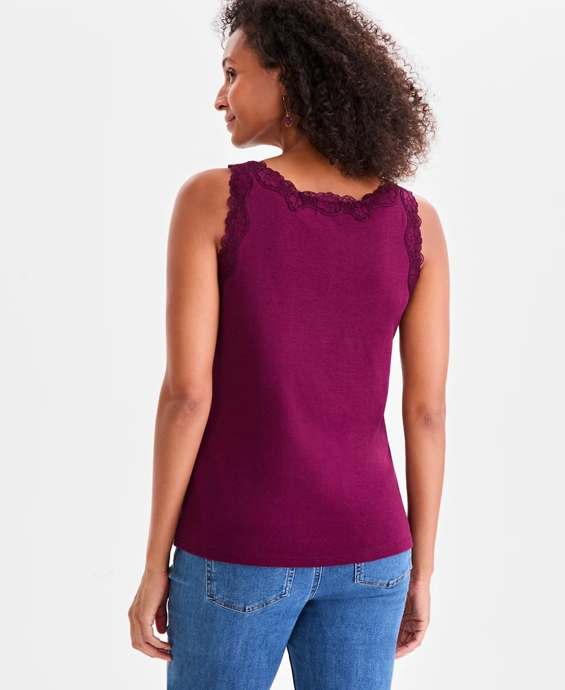 Style & Co Women's Lace-Trim Cotton Tank Top, Exclusively at Macy's