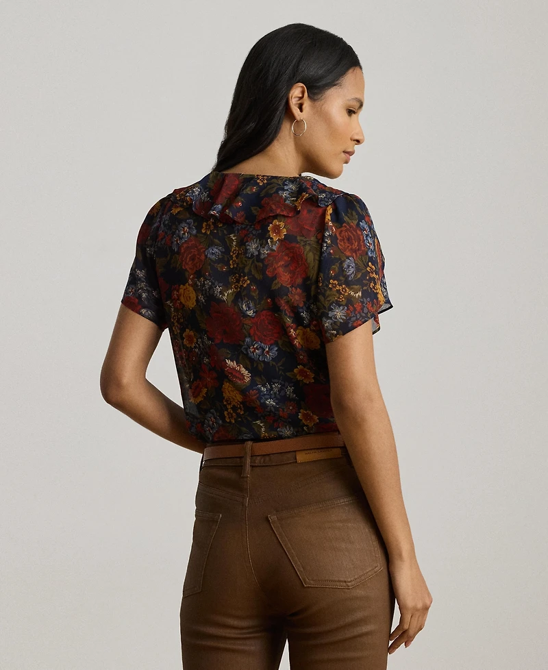 Lauren Ralph Women's Floral Ruffle-Trim Georgette Blouse