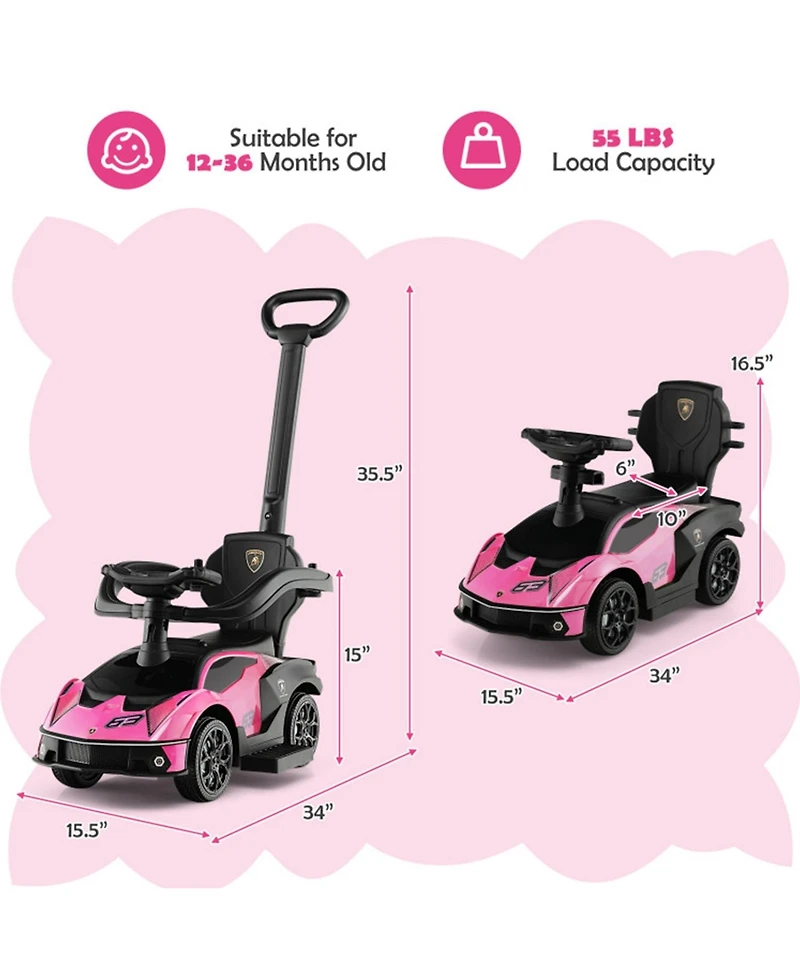 Boyel Living 3-in-1 Licensed Lamborghini Ride on Push Car with Handle Guardrail