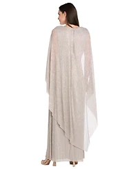 R & M Richards Women's Rhinestone-Brooch Metallic Gown