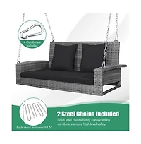 2-Person Patio Pe Wicker Hanging Porch Swing Bench Chair Cushion 800 Pounds