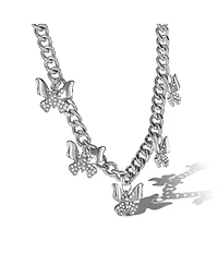 Jessica Simpson Silver-Tone Butterfly Charm Curb Chain Necklace