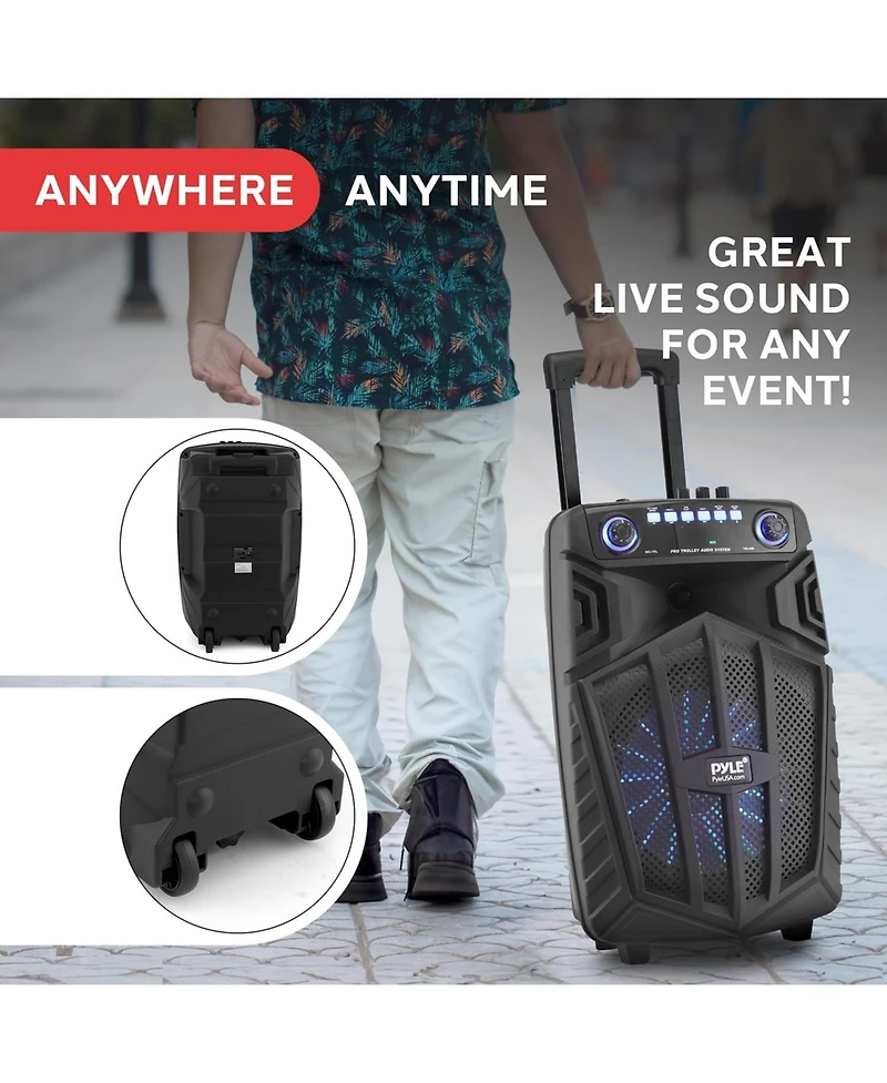 Pyle 10" Bluetooth Portable Pa Speaker – Karaoke Party Speaker with Wireless Mics, Stand, Rechargeable Battery, Flashing Lights, MP3/Usb/F