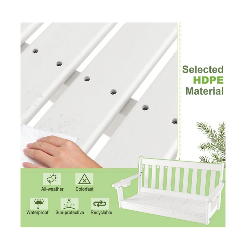 Mondawe 54 Inch Hdpe Patio Porch Swing with Cup Holder