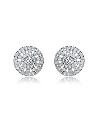 Rachel Glauber White Gold Plating with Clear Cubic Zirconia Halo Stud Earrings
