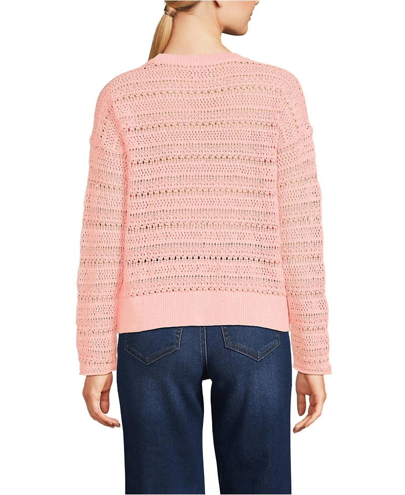 Lands' End Women's Cotton Blend Pointelle Crew Neck Sweater