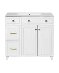 Casainc 36" Bathroom Vanity with Ceramic Sink, Double-Layer Drawers, Soft-Close Doors and Adjustable Shelves
