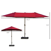 Flynama Patio Umbrella 15' Steel Rectangular Outdoor Double Sided Market with base, Sun Protection & Easy Crank
