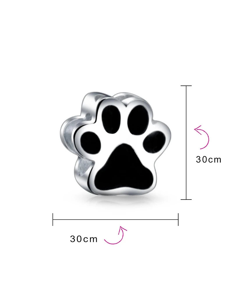 Bling Jewelry Set of 2 Oxidized Silver Dachshund Dog & Black Paw Print Charm Bead Pet Animal Lover