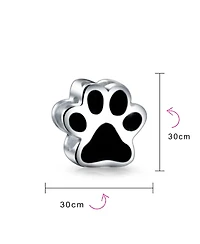 Bling Jewelry Set of 2 Oxidized Silver Dachshund Dog & Black Paw Print Charm Bead Pet Animal Lover