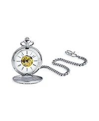 Bling Jewelry Daddy Father Gift Word Best Greatest Dad Skeleton Pocket Watch Silver Plated Finish With Long Chain