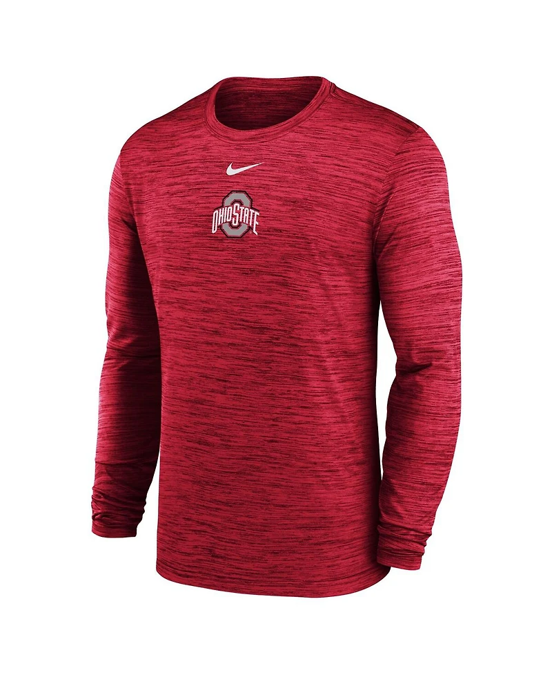 Nike Men's Scarlet Ohio State Buckeyes 2025 Sideline Velocity Performance Long Sleeve T-Shirt