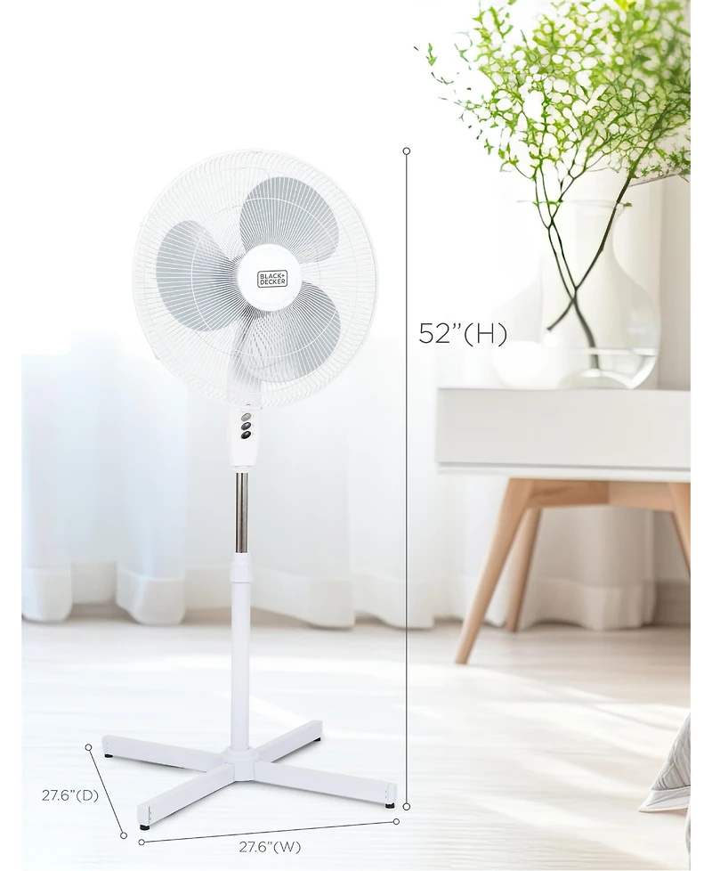 Black+Decker 18-Inch Pedestal Fan, BFP18SXW, Oscillating Fan for Home and Office, White