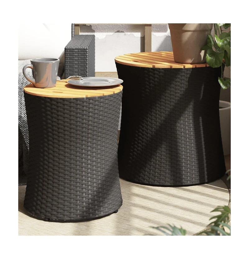vidaXL Patio Side Tables 2 pcs with Wooden Top Black Poly Rattan