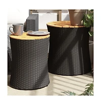 vidaXL Patio Side Tables 2 pcs with Wooden Top Black Poly Rattan