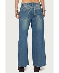 Edikted Womens Vyxen Vintage Washed Low Rise Jeans