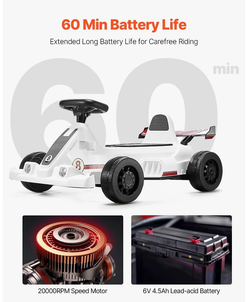 Electric Go Kart 6V Drift Go Cart for Kids Ages 2+ Strong Motor