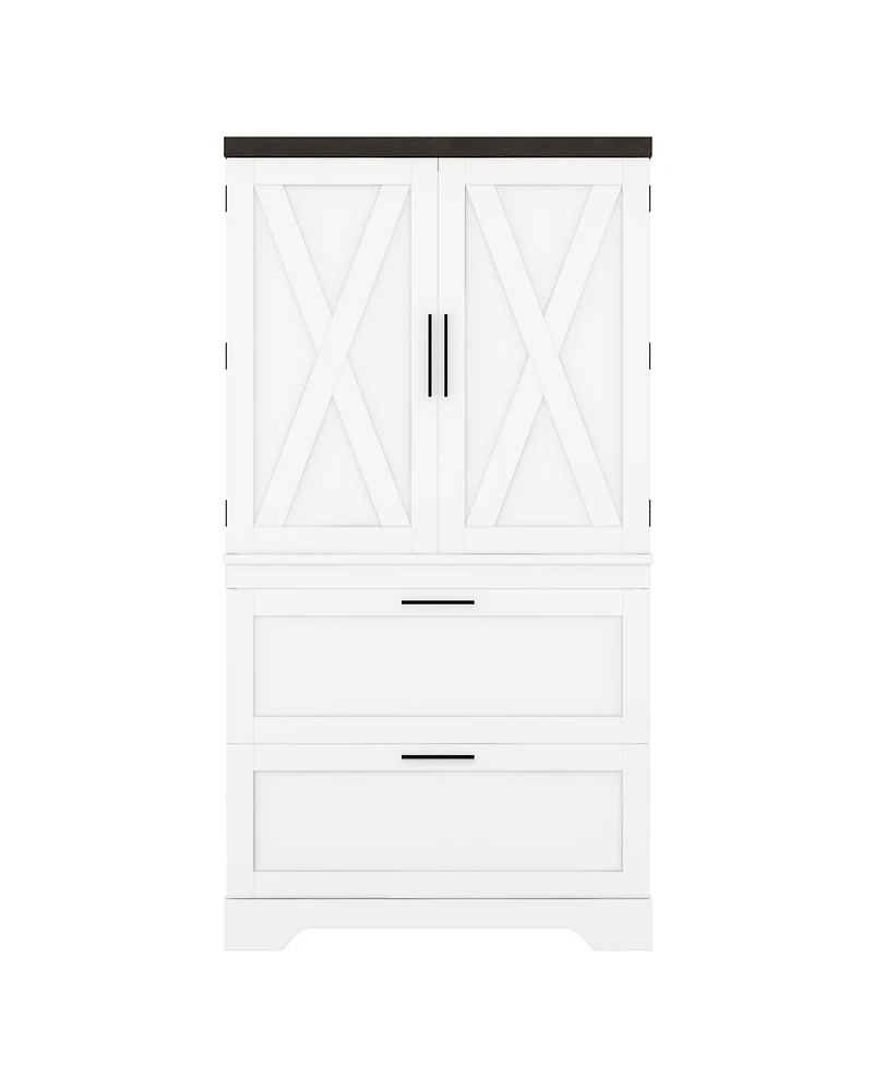 Casainc Modern Farmhouse Wooden Cabinet with Sturdy Frame, Storage Divider & Drawers for Living Room and Office
