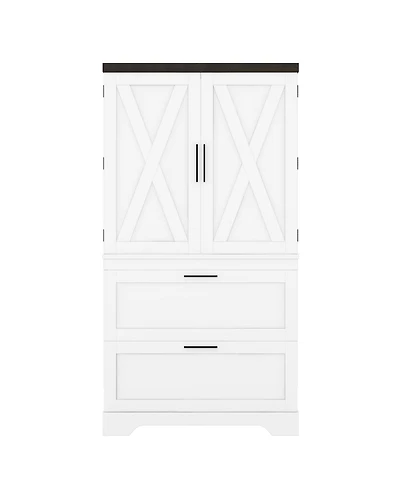 Casainc Modern Farmhouse Wooden Cabinet with Sturdy Frame, Storage Divider & Drawers for Living Room and Office