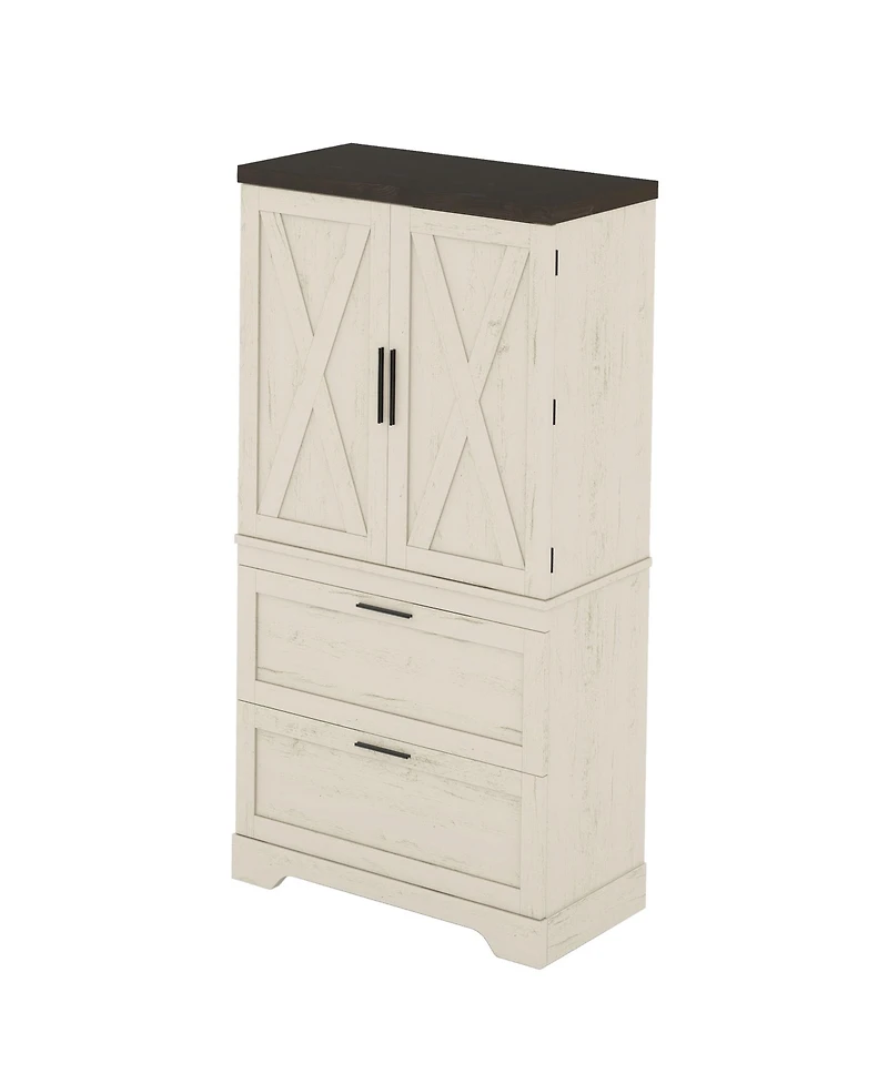 Casainc Modern Farmhouse Wooden Cabinet with Sturdy Frame, Storage Divider & Drawers for Living Room and Office