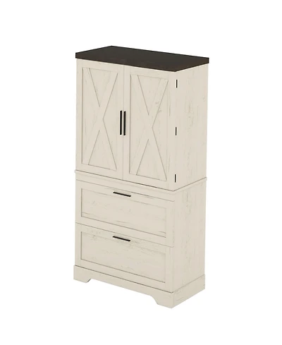 Casainc Modern Farmhouse Wooden Cabinet with Sturdy Frame, Storage Divider & Drawers for Living Room and Office