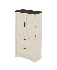 Casainc Modern Farmhouse Wooden Cabinet with Sturdy Frame, Storage Divider & Drawers for Living Room and Office
