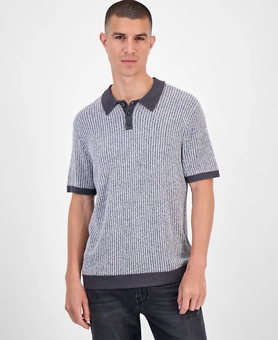 Guess Men's Isaac Short Sleeve Textured Polo Sweater
