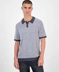 Guess Men's Isaac Short Sleeve Textured Polo Sweater