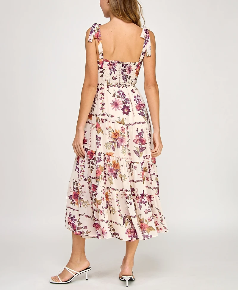 Trixxi Juniors' Pebble Chiffon Printed Sleeveless Midi Dress