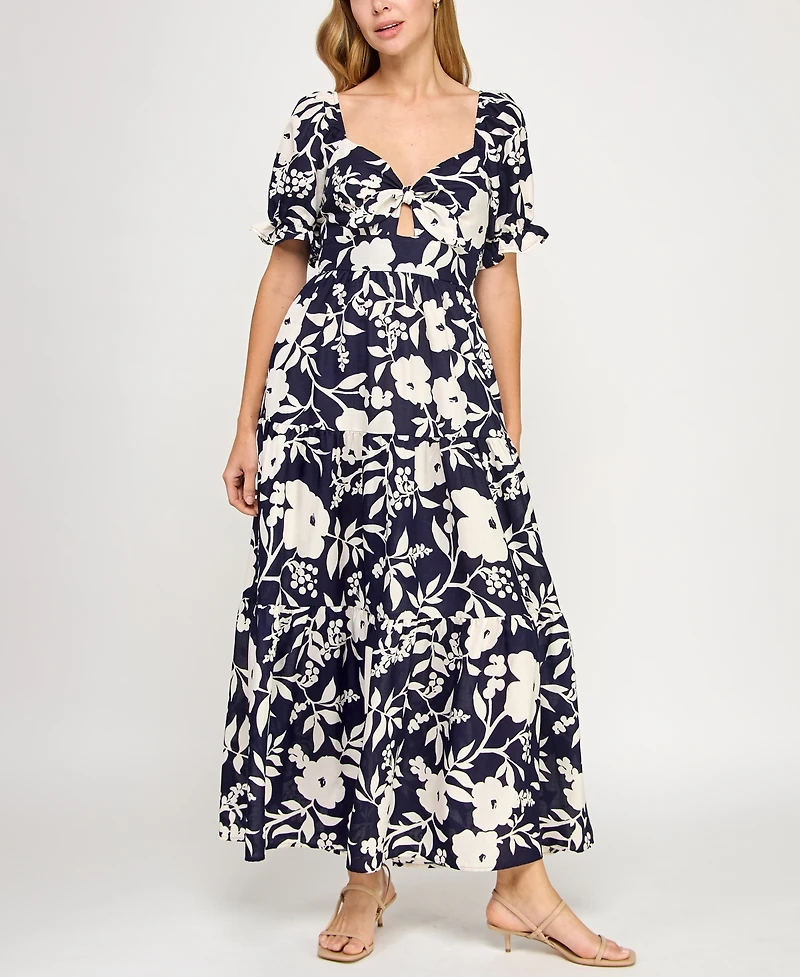 Trixxi Juniors' Woven Printed Fit & Flare Dress